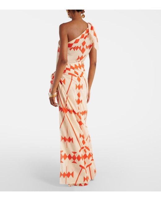 Johanna Ortiz Orange Printed Cotton Poplin Midi Dress