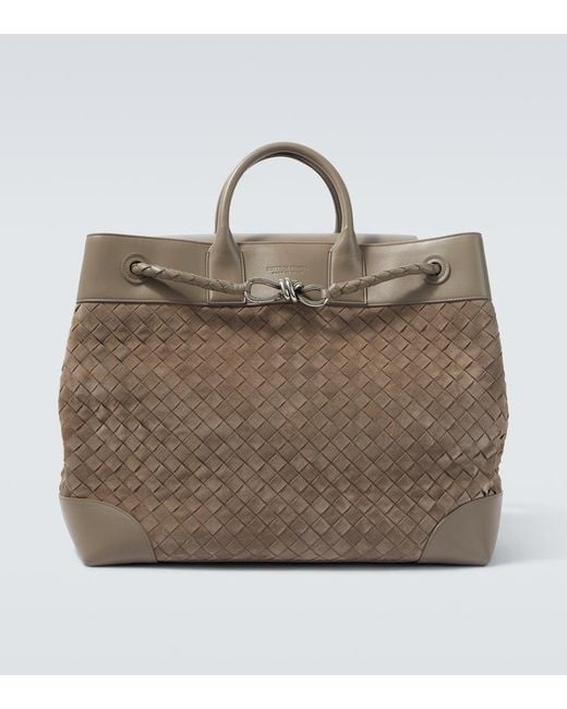 Bottega Veneta Metallic Andiamo Voyager Suede And Leather Tote Bag for men
