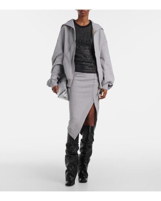 The Attico White Logo Asymmetric Cotton Jersey Midi Skirt