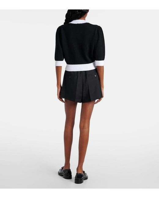 Prada Black Logo-Embroidered Cropped Cotton Cardigan
