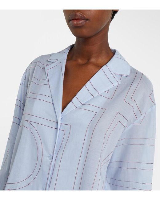 Totême Blue Embroidered Cotton-Blend Poplin Pajama Shirt