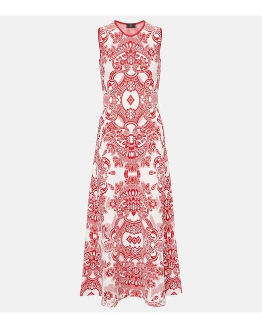 Etro Red Jacquard Midi Dress