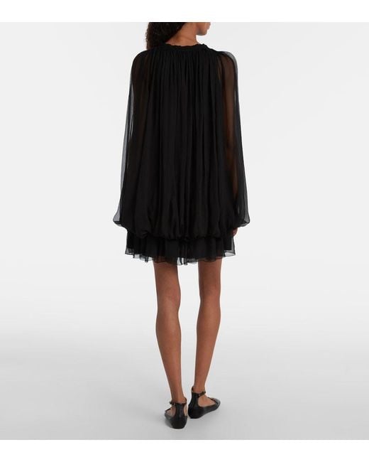 Chloé Black Ruffled Draped Silk Minidress