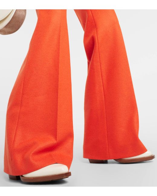 Chloé Orange Felted Wool And Cashmere Jersey Flared Pants