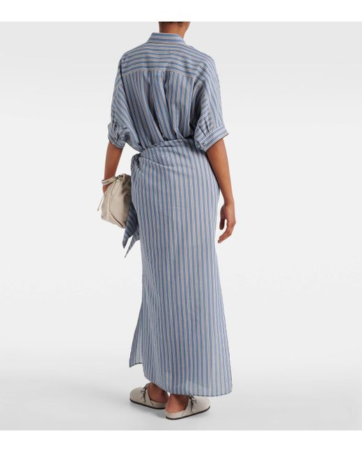 Brunello Cucinelli Blue Striped Cotton And Silk Wrap Skirt
