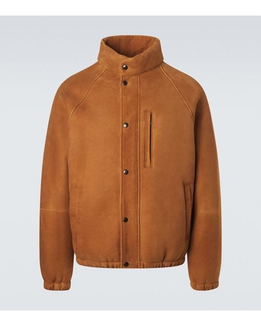 A.PRESSE Brown Shearling-Lined Suede Jacket for men