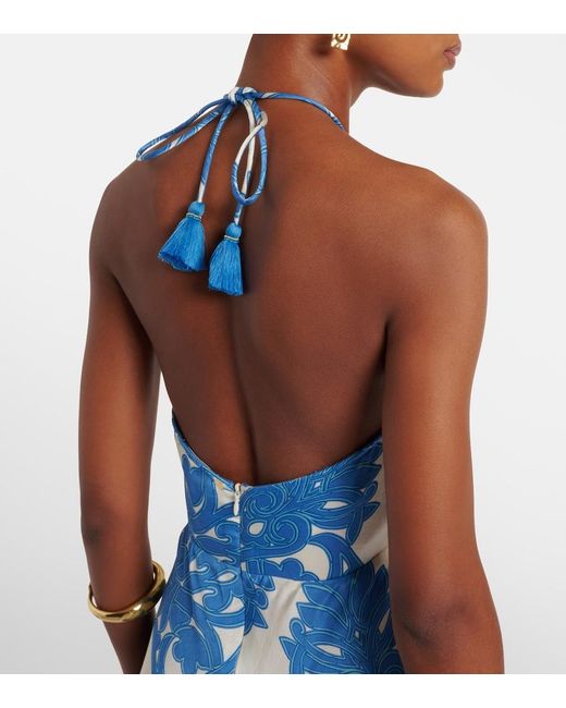Poupette Blue Stella Printed Satin Maxi Dress