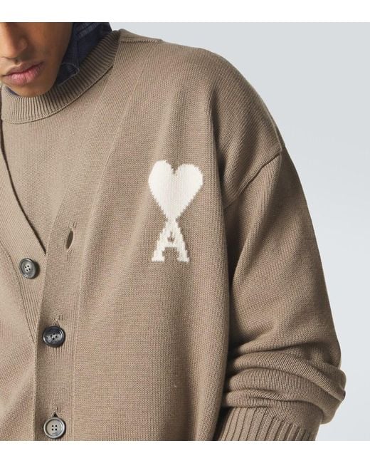 AMI Natural Ami De Cour Wool And Cotton Cardigan for men