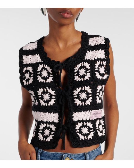 Chaleco De Croche De Algodon Ganni de color Black