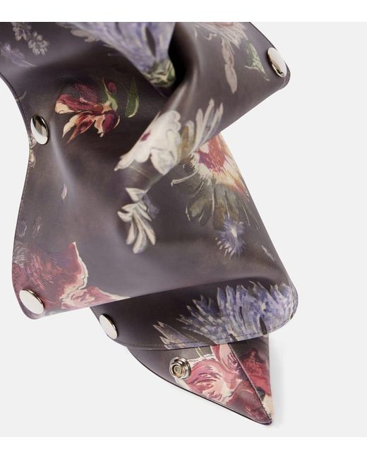 Y. Project Black Snap 100 Floral Leather Knee-High Boots