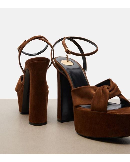 Saint Laurent Brown Franciane Leather Platform Sandals