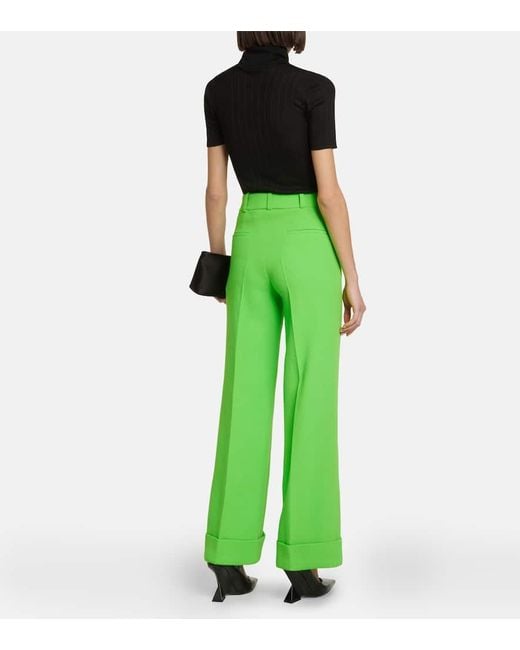 Christopher Kane Green Wool Wide-Leg Pants