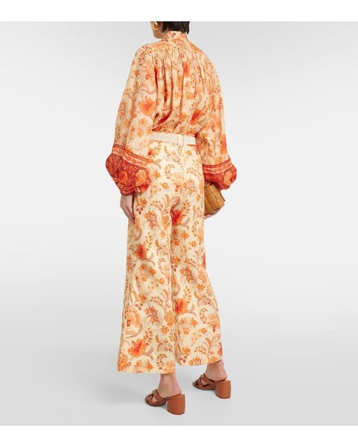 Pantaloni cropped Junie in lino di Zimmermann in Orange