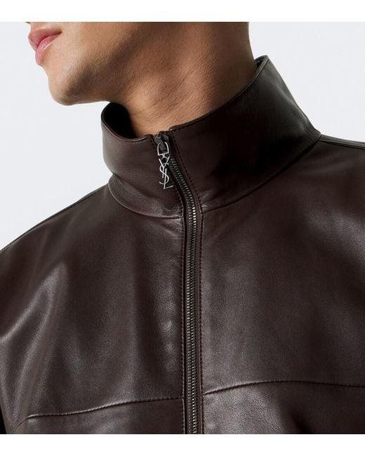 Saint Laurent Brown Leather Blouson Jacket for men