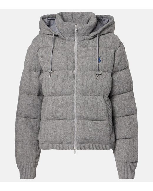 Polo Ralph Lauren Gray Cable-Knit Wool And Cashmere Puffer Jacket