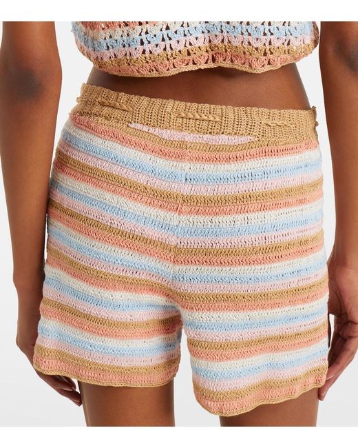 Anna Kosturova Natural Striped Crochet Cotton Shorts
