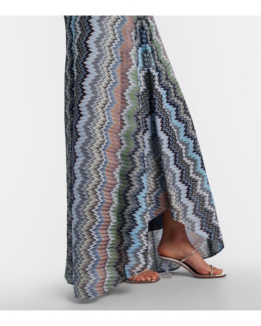 Missoni Blue Zigzag Gathered Knitted Maxi Dress