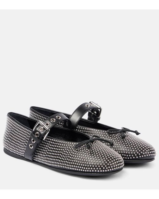 Miu Miu Black Verzierte Ballerinas Aus Leder