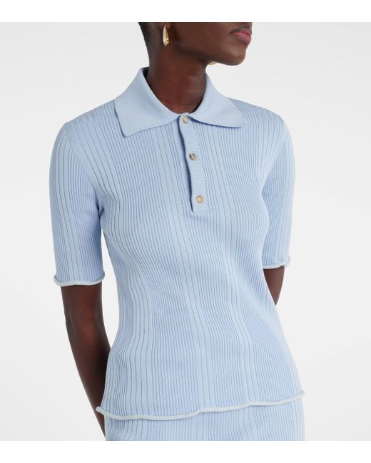 Bottega Veneta Blue Ribbed-knit Cotton Polo Shirt