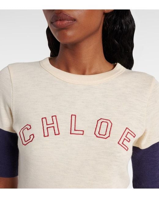 Chloé Natural T-Shirt Aus Baumwolle Und Wolle