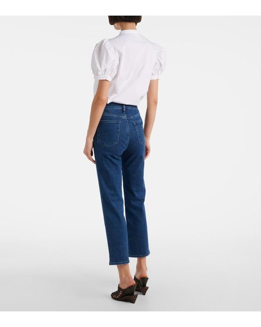 FRAME Blue Icon Cropped Mid-Rise Straight Jeans
