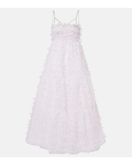 SUSAN FANG White Floral Ruffled Maxi Dress
