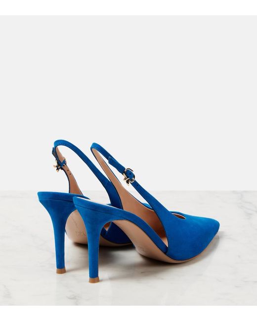 Gianvito Rossi Blue Robbie Suede Slingback Pumps