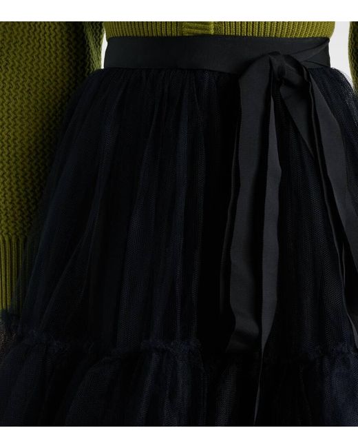 Erdem Black Bow-Detail Tulle Midi Skirt
