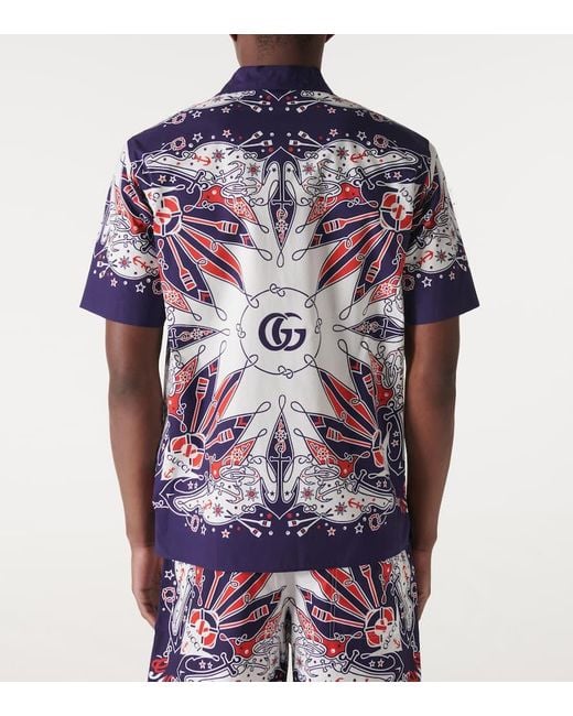 Gucci Hemd Aus Baumwolle Mit Doppel G Bandana-Print in Blue für Herren