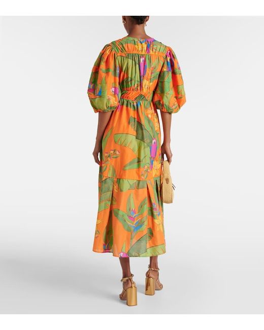 Farm Rio Yellow Fresh Macaws Cotton Midi Dress