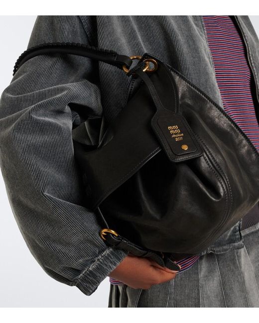 Miu Miu Black Rendez‑Vous Leather Top-Handle Bag
