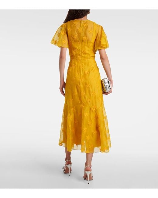 Vestido midi de organza de seda con apliques Erdem de color Yellow