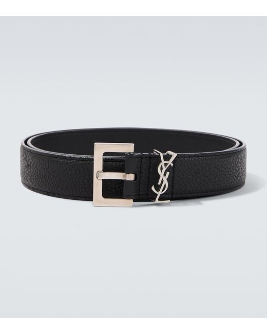 Saint Laurent Black Slim Grained Leather Belt for men