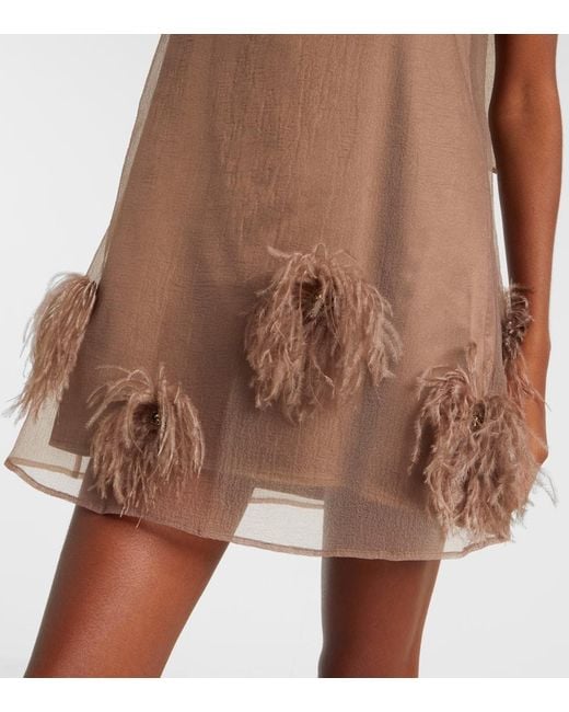 Staud Brown Albee Feather-Trimmed Minidress