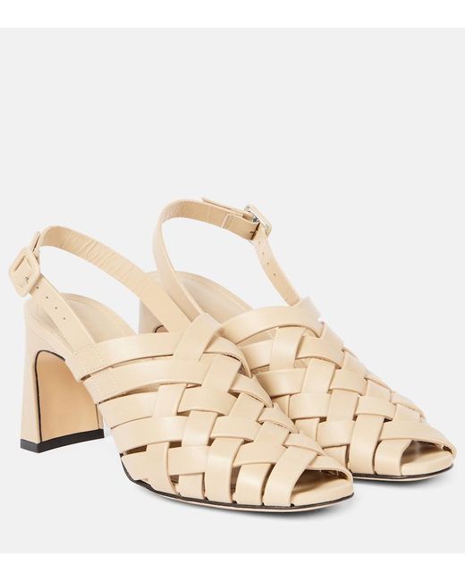 Souliers Martinez Metallic Leona 80 Leather Slingback Pumps
