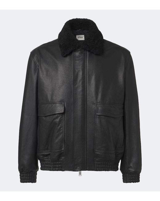 Arma Black Bari Teddy-Trimmed Leather Blouson Jacket for men