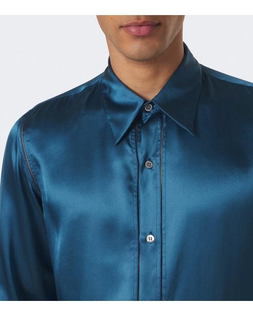 Dries Van Noten Blue Silk Satin Shirt for men