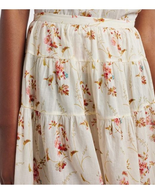 Doen Natural Marie Floral Cotton Midi Skirt