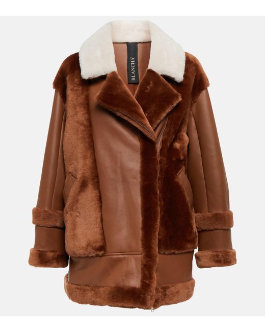 Blancha Brown Shearling-trimmed Leather Jacket