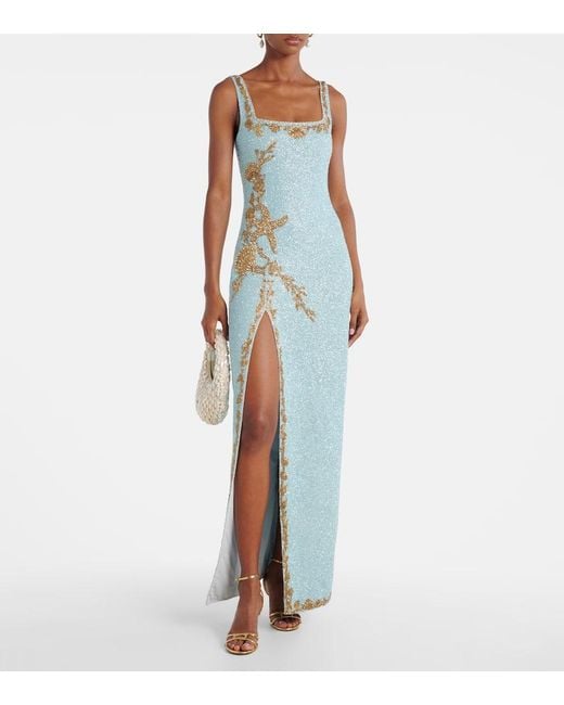 Clio Peppiatt Blue Asterias Embellished Gown