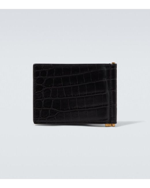 Saint Laurent Black Tiny Cassandre Croc-Effect Leather Wallet for men