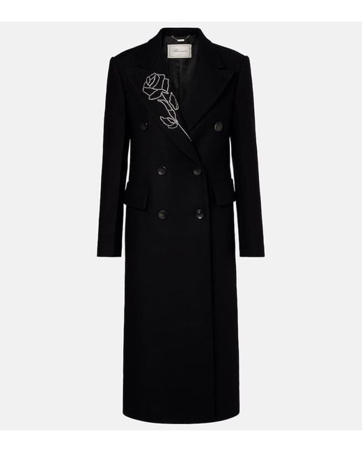 Blumarine Black Embellished Double-Breasted Wool-Blend Coat