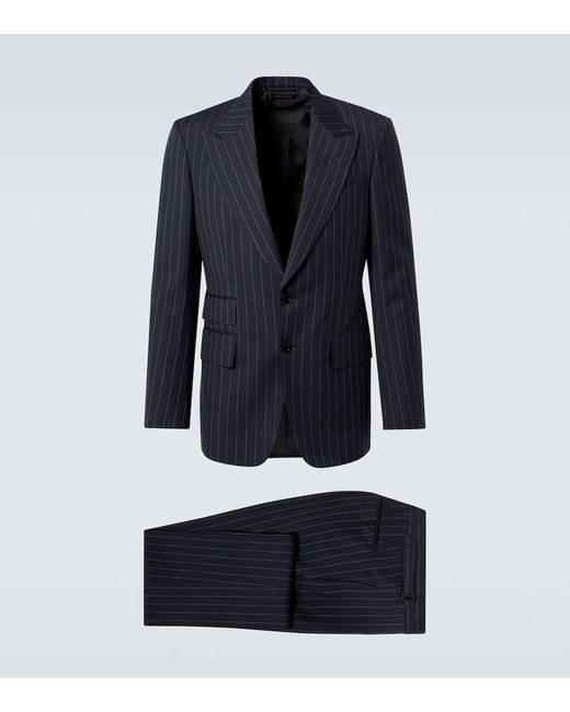 Tom Ford Blue Pinstripe Wool And Mohair Suit for men