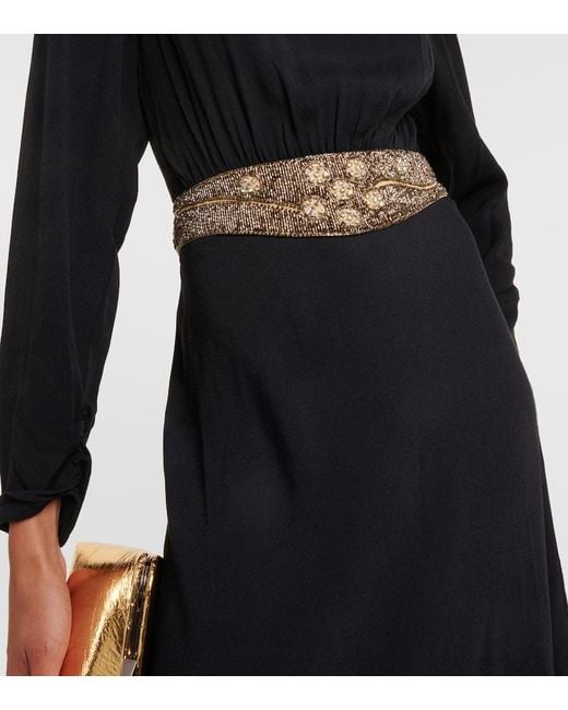 Rixo Black Elena Embellished Crepe Midi Dress