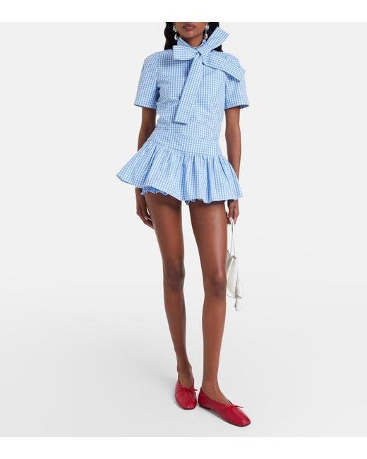 ShuShu/Tong Blue Gathered Gingham Cotton Skort