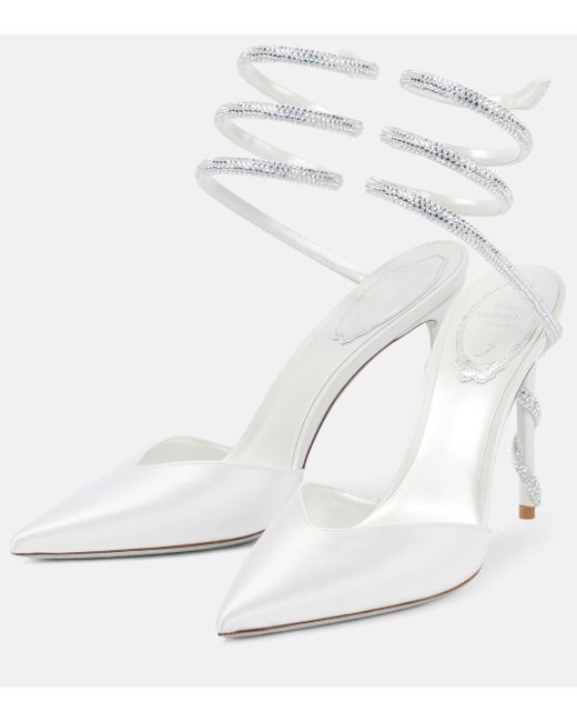 Rene Caovilla White Embellished Satin And Leather Pumps