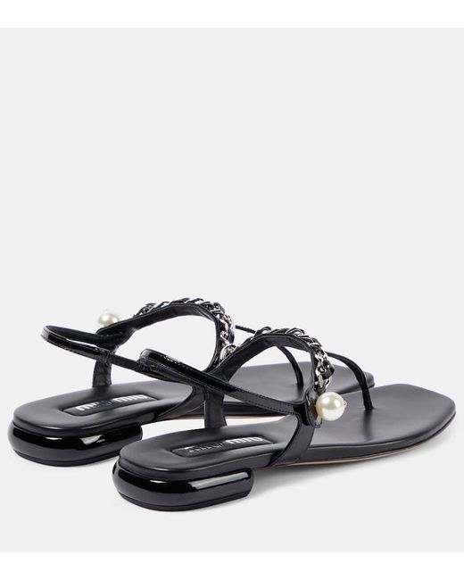 Miu Miu Gray Patent Leather Thong Sandals