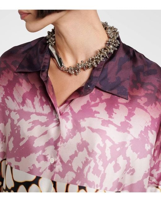 Vestido Camisero De Seda Estampado Dries Van Noten de color Red