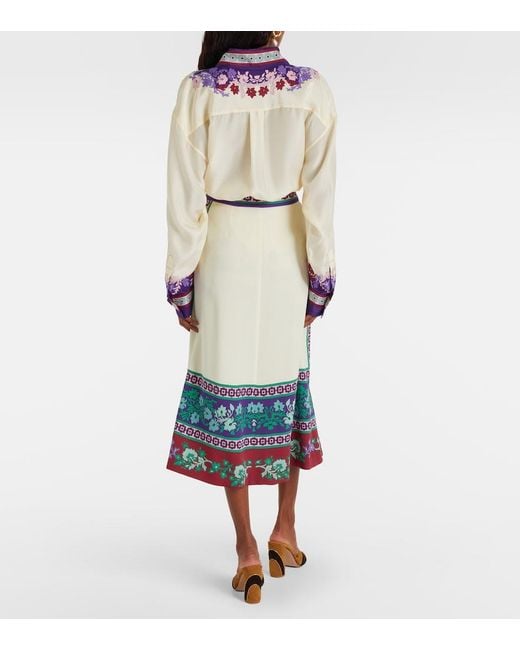 LaDoubleJ White Santa Monica Printed Satin Midi Skirt