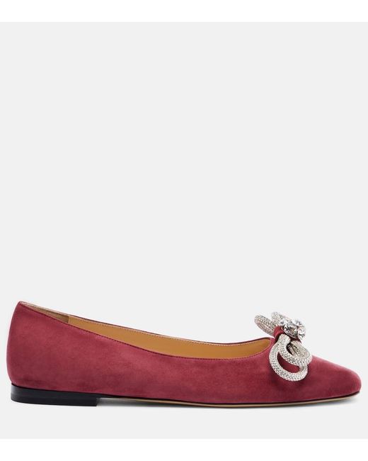 Mach & Mach Red Ballerinas Double Bow Aus Veloursleder Mit Kristallen
